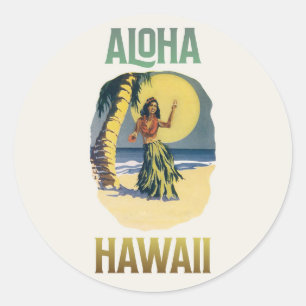 Aloha Hawaii Vintage Hula Girl   Classic Round Sticker