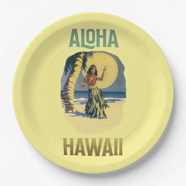 Aloha Hawaii Vintage Hula Girl   Paper Plate (Front)