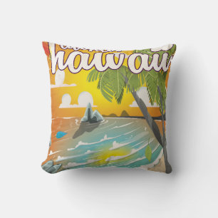 Aloha! Hawaii! vintage travel poster cartoon Cushion