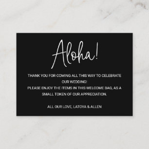 Aloha Hawaii Wedding Black Welcome Gift Bag Basket Place Card