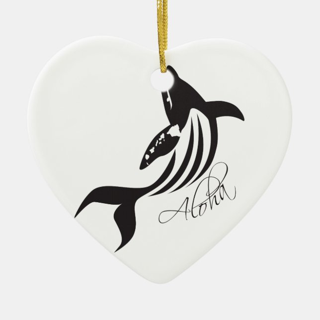 Aloha Hawaii Whale Ceramic Tree Decoration (Front)