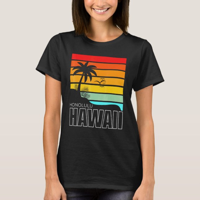 Aloha Hawaiian Beach Palm Trees Summer Retro Honol T-Shirt (Front)