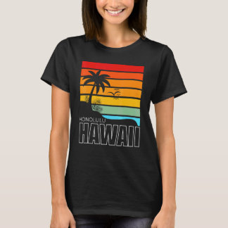Aloha Hawaiian Beach Palm Trees Summer Retro Honol T-Shirt