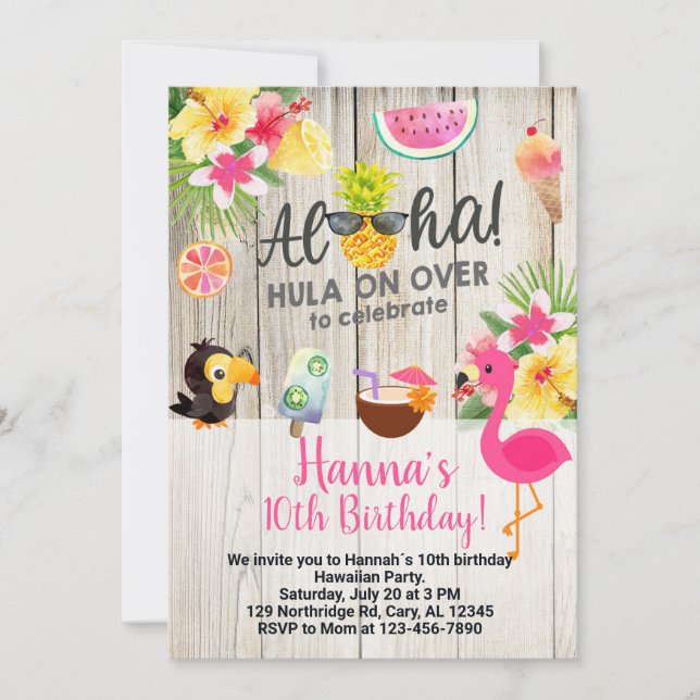 Aloha, hawaiian birthday party invite. invitation (Front)