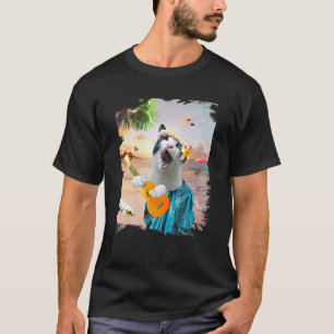 Aloha Hawaiian Cat Kitty Playing Ukulele Beach T-Shirt