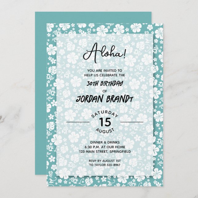 Aloha Hawaiian Floral Birthday Party Invitation (Front/Back)