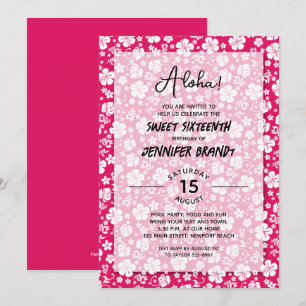 Aloha Hawaiian Floral Hot Pink 16th Birthday Invitation