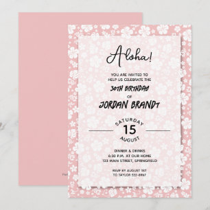 Aloha Hawaiian Floral Pink Birthday Party Invitation