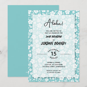 Aloha Hawaiian Floral Turquoise Birthday Party Invitation