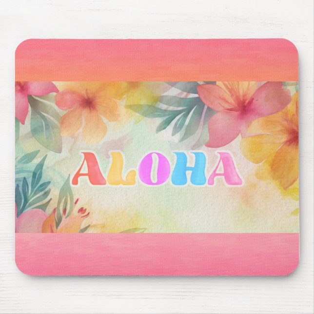 Aloha Hawaiian Floral Watercolor  Mouse Mat (Front)