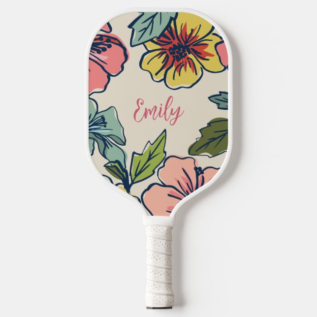 Aloha Hawaiian Flowers with Personalised Name Pickleball Paddle (Front)
