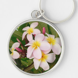 Aloha Hawaiian Frangipani Blossoms Plumerias Key Ring