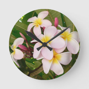 Aloha Hawaiian Frangipani Blossoms Plumerias Round Clock