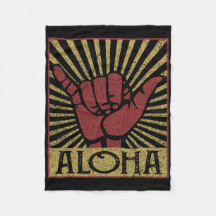 Aloha Hawaiian Hawaii Vintage Distressed Shaka Sig Fleece Blanket