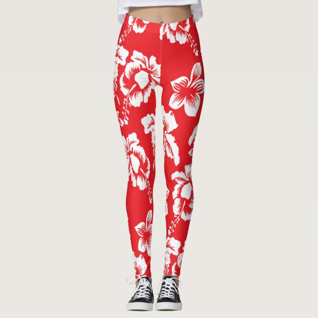 Aloha Hawaiian Hibiscus Floral Pattern Leggings (Front)