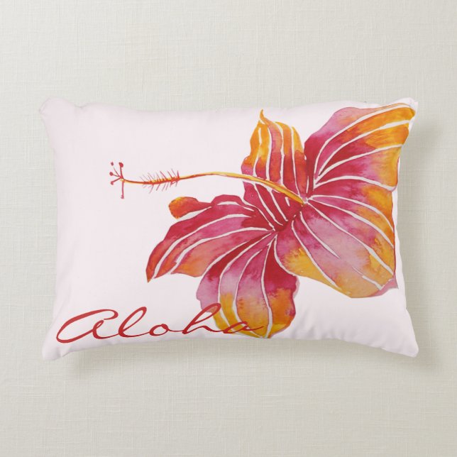Aloha | Hawaiian Hibiscus Flower Decorative Cushion (Front)