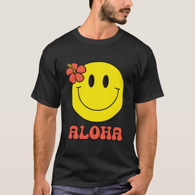 Aloha Hawaiian Hibiscus Yellow Happy Face Cute Smi T-Shirt (Front)