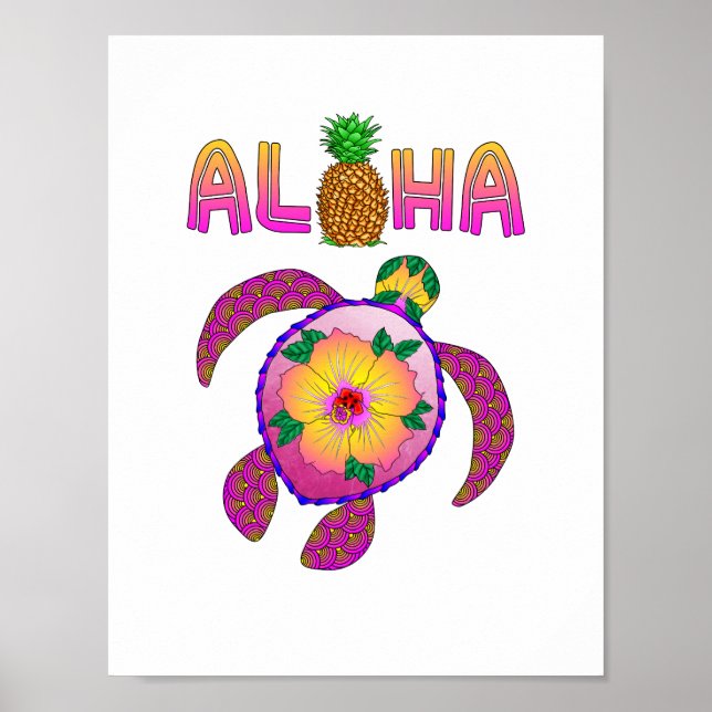 Aloha Hawaiian Honu Turtle Poster (Front)