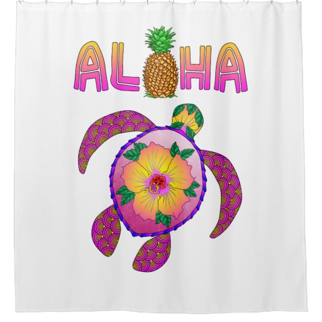 Aloha Hawaiian Honu Turtle Shower Curtain (Front)