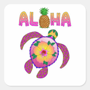 Aloha Hawaiian Honu Turtle Square Sticker
