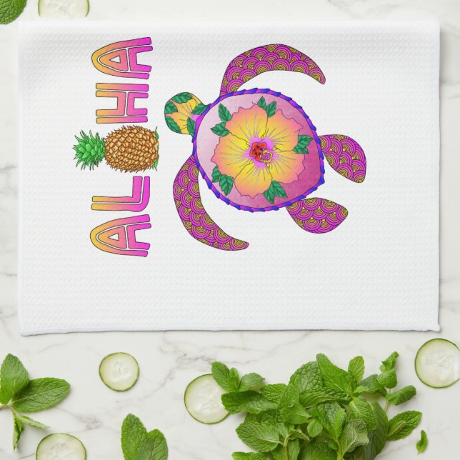 Aloha Hawaiian Honu Turtle Tea Towel (Folded)