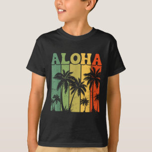 Aloha Hawaiian Island Palm Trees Surfboard Beach H T-Shirt