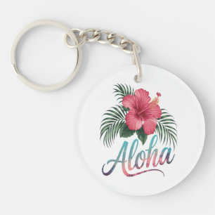 Aloha Hawaiian Islands Hawaii Hibiscus Flower Key Ring