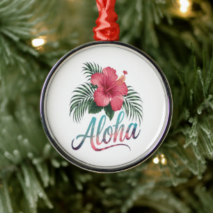 Aloha Hawaiian Islands Hawaii Hibiscus Flower Metal Tree Decoration
