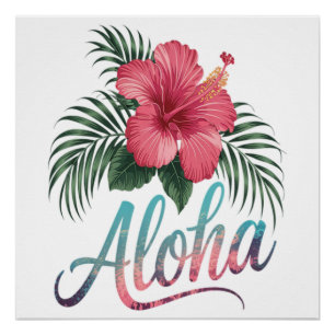 Aloha Hawaiian Islands Hawaii Hibiscus Flower Poster