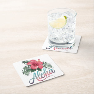 Aloha Hawaiian Islands Hawaii Hibiscus Flower Square Paper Coaster