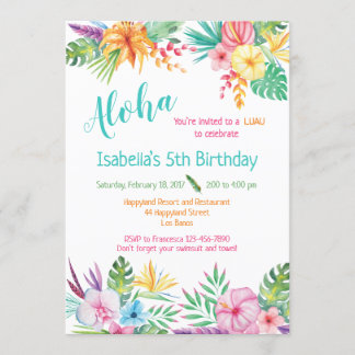Aloha Hawaiian Luau Birthday Invitation