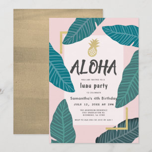 Aloha Hawaiian Luau Pineapple Blush Pink Birthday Invitation
