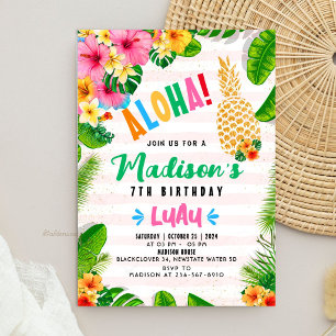 Aloha Hawaiian Pineapple Birthday Party Invitation