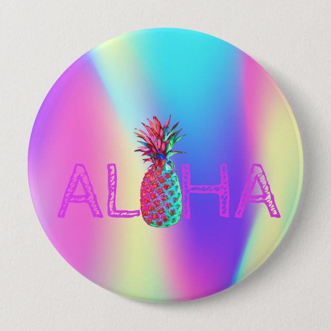 Aloha Hawaiian Pineapple Holographic 10 Cm Round Badge (Front)