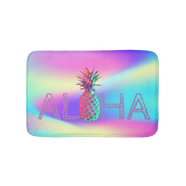 Aloha Hawaiian Pineapple Holographic Bath Mat (Front)