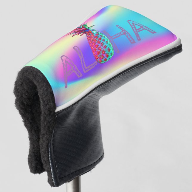 Aloha Hawaiian Pineapple Holographic Golf Head Cover (3/4 Front)