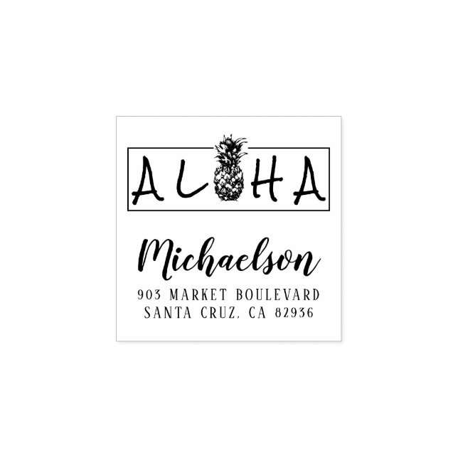 Aloha Hawaiian Pineapple Last Name Return Address Rubber Stamp (Imprint)