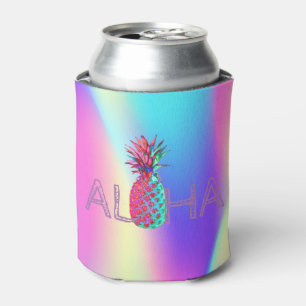 Aloha Hawaiian Pineapple Ombre Holographic Can Cooler