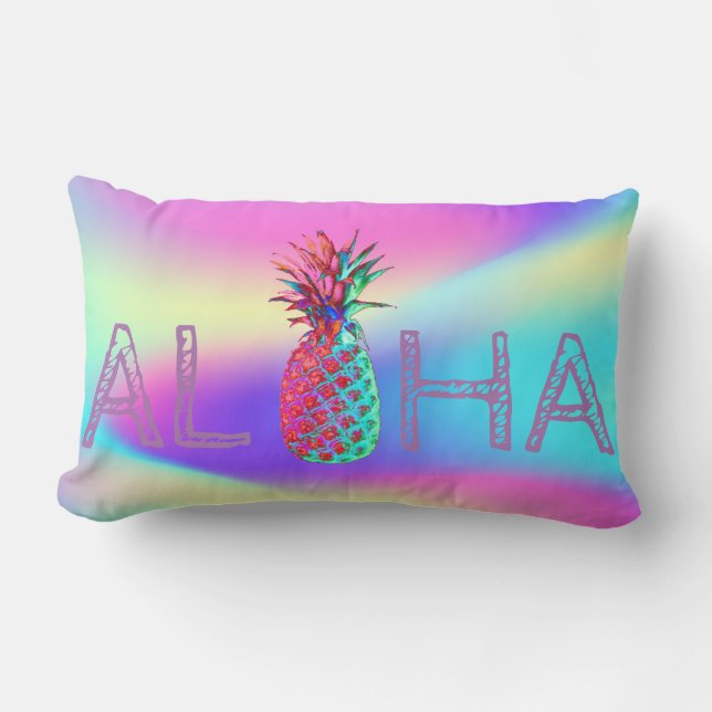 Aloha Hawaiian Pineapple Ombre Holographic Lumbar Cushion (Front)