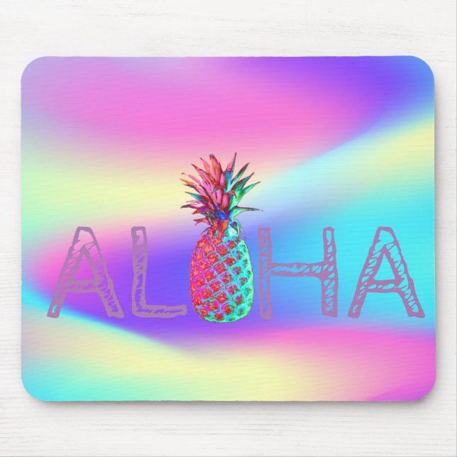 Aloha Hawaiian Pineapple Ombre Holographic Mouse Mat (Front)