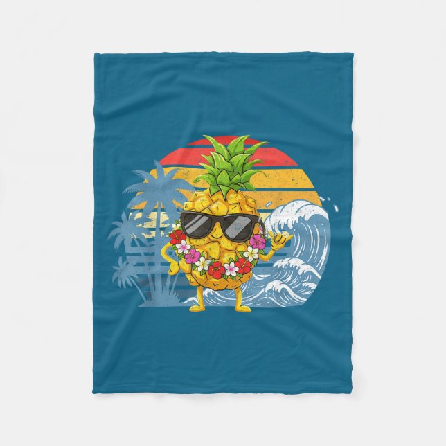 Aloha Hawaiian Pineapple Sign Hawaii Shaka Meme Fleece Blanket (Front)