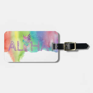 Aloha Hawaiian Pineapple, Watercolor Splash Luggage Tag