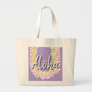 Aloha Hawaiian Plumeria Lei Elegant Floral Pastel  Large Tote Bag