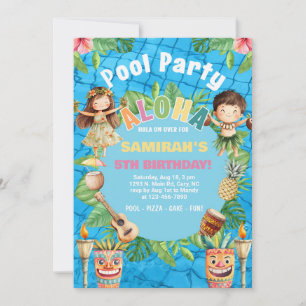 Aloha Hawaiian pool birthday invite, hula on over. Invitation