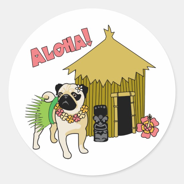 Aloha! Hawaiian Pug Stickers (Front)