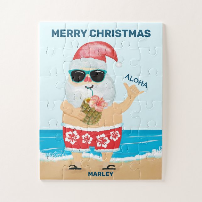 Aloha Hawaiian Santa Beach Kids Christmas Jigsaw Puzzle (Vertical)