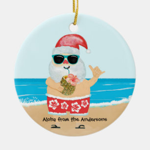 Aloha Hawaiian Santa Tropical Beach Christmas Ceramic Tree Decoration