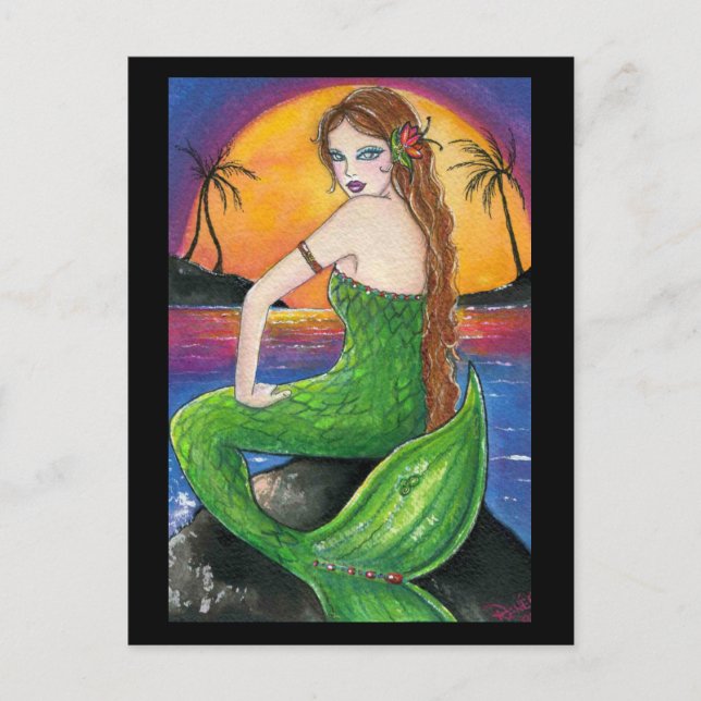 Aloha Hawaiian Sunset Mermaid Postcard (Front)