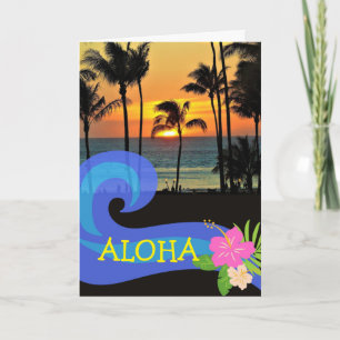 Aloha Hawaiian Sunset Palm Trees Beautiful Day Card