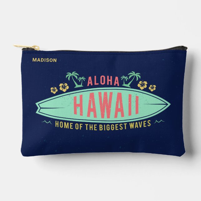 Aloha Hawaiian Surfer custom name Accessory Pouch (Front)